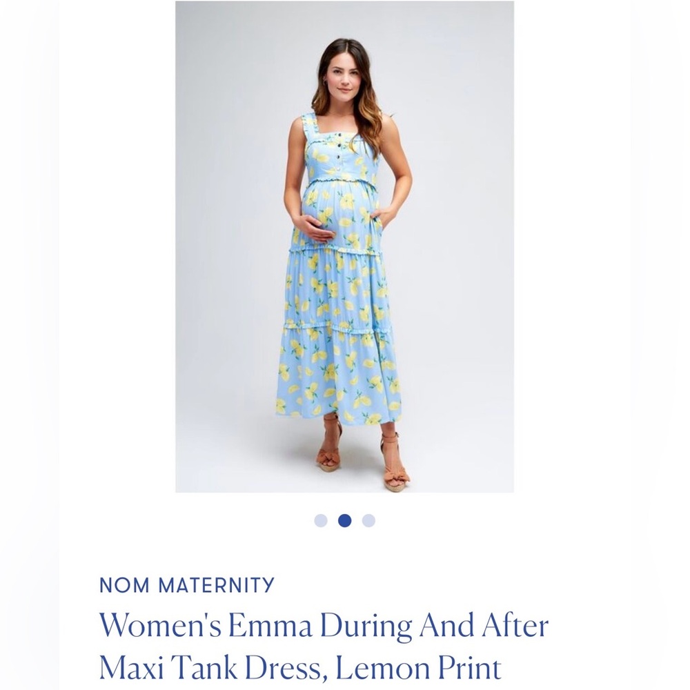 Nom Maternity Blue Maxi Dress with Yellow Lemon Print